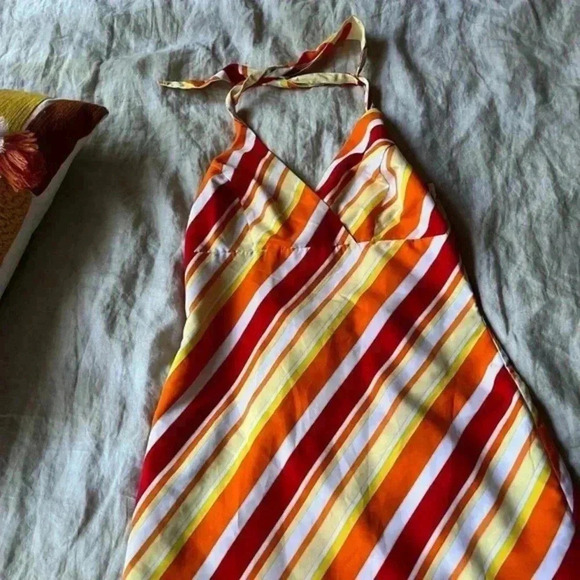 Reversible halter dress y2k striped floral vintage Hawaiian striped mini - Picture 6 of 7